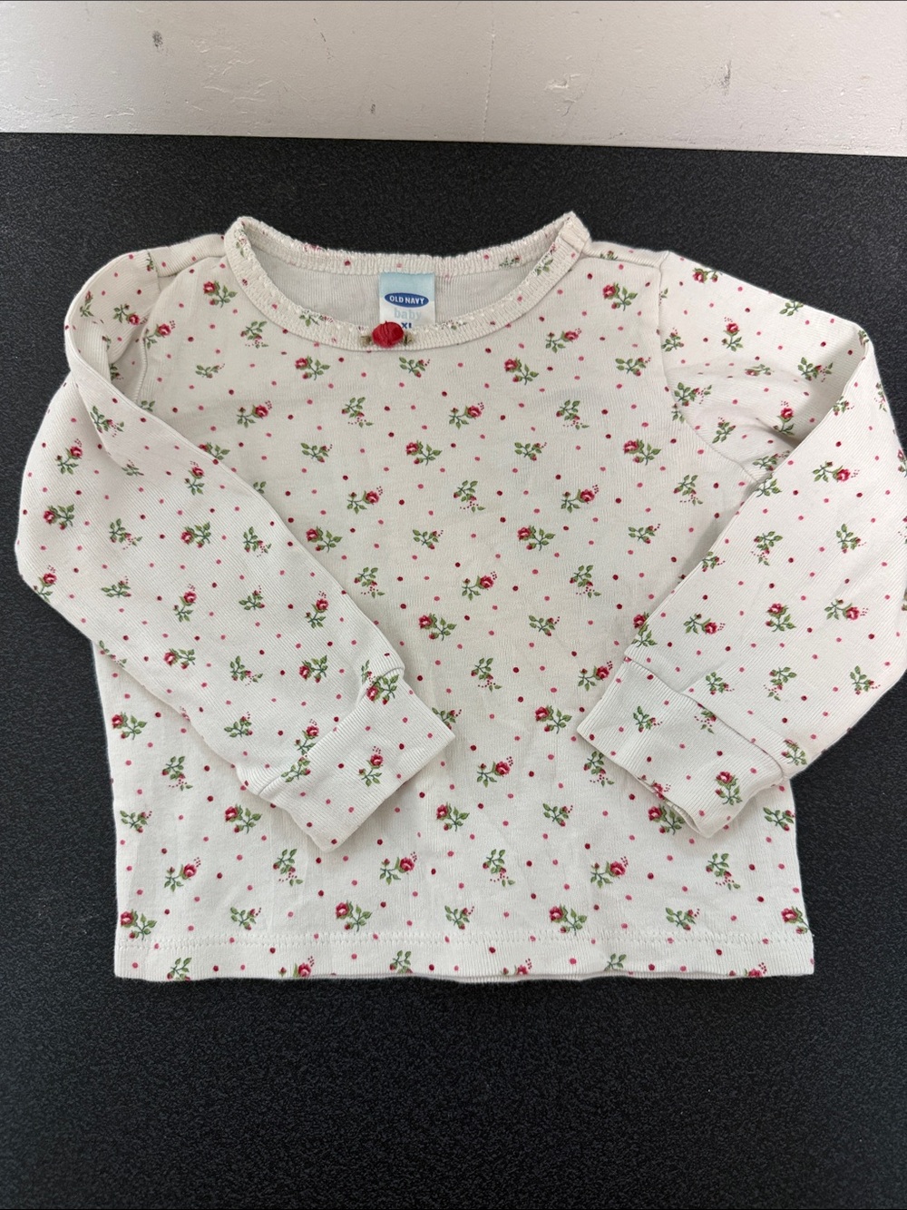 Old Navy Cream Floral Long-Sleeve Kids Top dated 2001